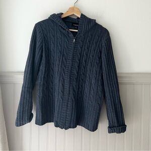 Soft Sonoma Blue Large Zip Up Cable Knit Hooded Sweater